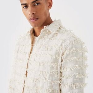 Fringe Textured Jacquard Tonal Overshirt